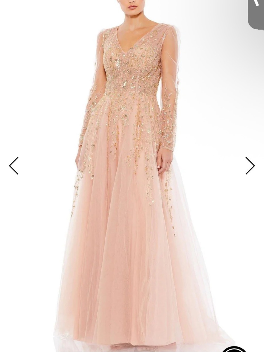 Mac Duggal Blush Champagne Embellished v neck Tulle Maxi Gown plus size 24 new - Picture 14 of 14